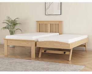 3ft single Oak finish guest bed frame with trundle bed underneath